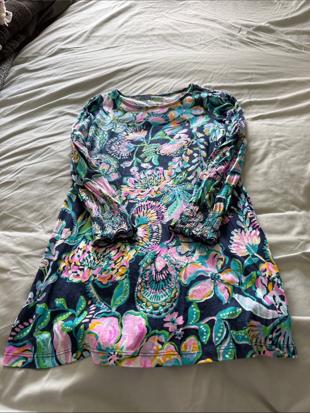 Floral Knit Tunic Dress in Navy, Pink & Green